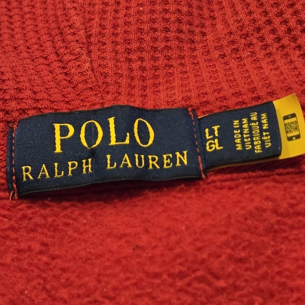 Y2K Polo Ralph Lauren Double Knit Red Full Zip Hoodie Mens Pony Logo Sweatshirt - Picture 6 of 14